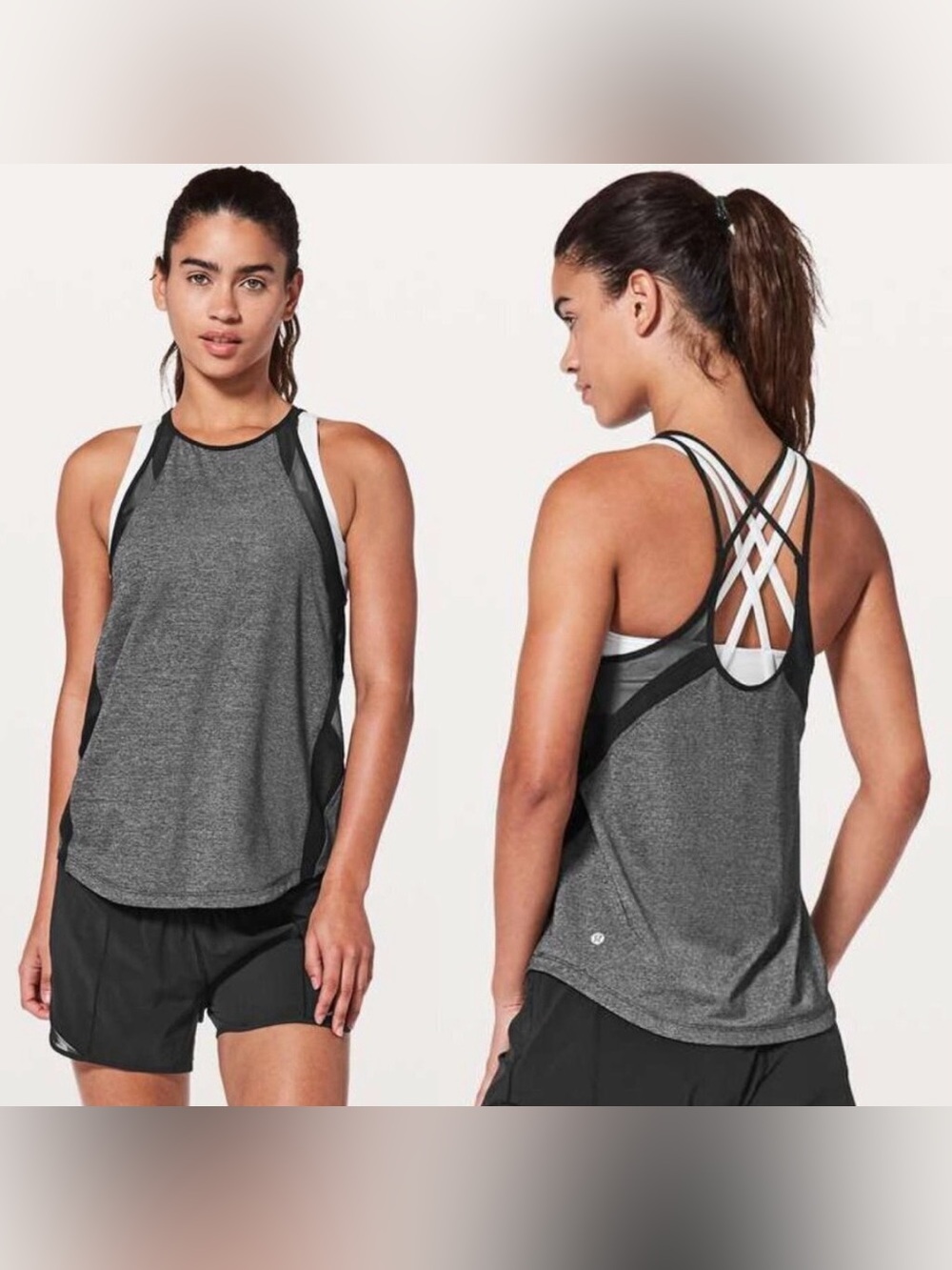 Lululemon Run Off Route Tank High Neck Strappy Open Back Sz 4 Heather Black